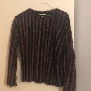 Zara black long sleeve shirt with red fringes size M